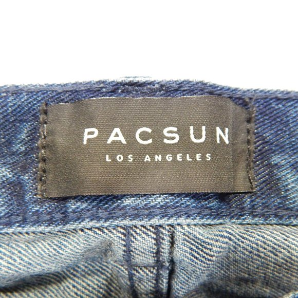 PacSun Mens Skinny Cut Off Ribbed Denim Jean Shorts Medium Indigo Size 31 - Picture 5 of 9